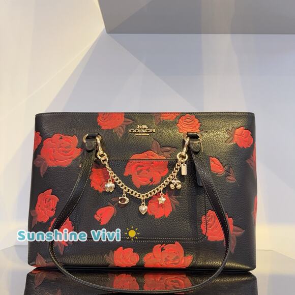 NWT Bundle COACH Station Tote Bag Floral CCE23 Leather & CAX00 Swagger Chain - Picture 1 of 16